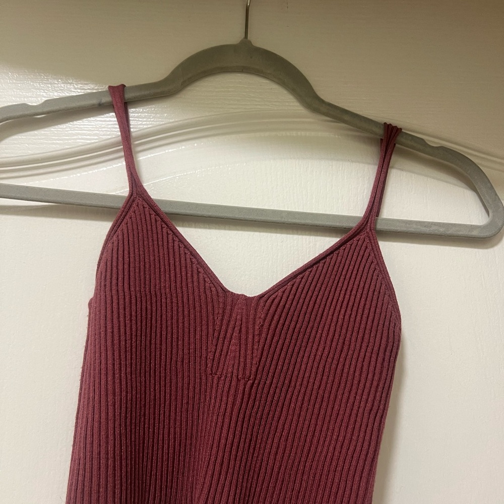 Zara Ribbed Burgundy Spaghetti Strap Top